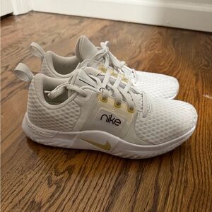 Nike White and Gold Sneakers